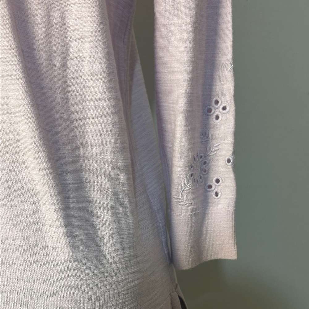 Loft Tasseled Tie Neck Top T-Shirt 100%Cotton Embroidered Long Sleeve Sz S - Picture 11 of 14